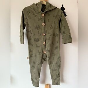 Childhoods Hooded Romper - “Trees” on Olive - 12-18 Months